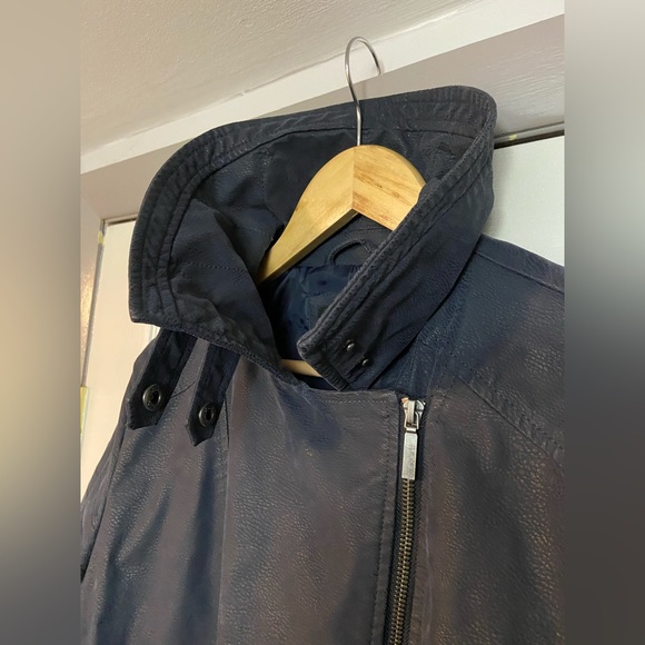 Women’s Dark Blue Faux Leather Biker Jacket - Picture 5 of 9